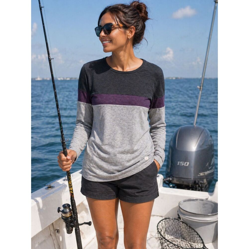 Marine Layer Colorblock Long Sleeve Tee Gray Purple Black Size M/L